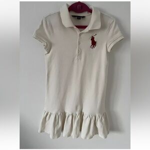 Polo Ralph Lauren Shirt Dress Girls Sz M 8/10 White/ ivory Short Sl Flutter *L19